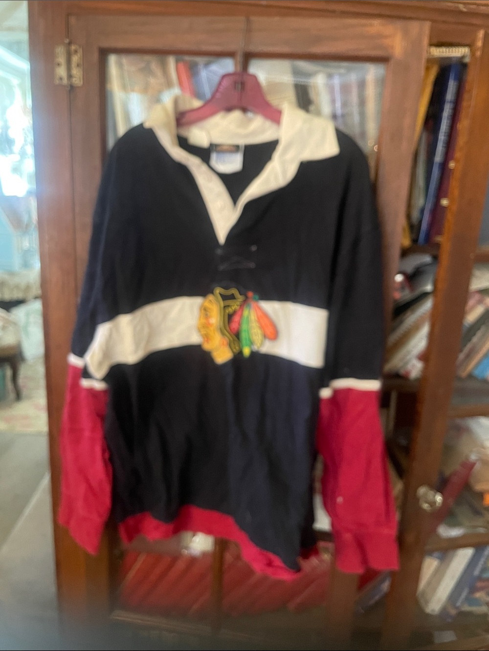 Vintage Black, White & Red Hockey Pullover with Chicago Blackhawks Logo